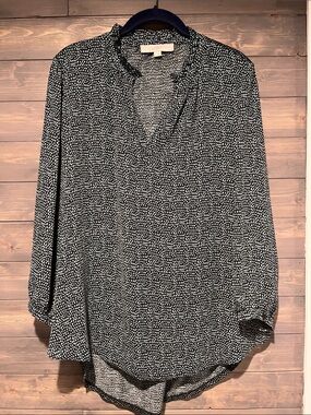Loft Sage and Black Dot Print Tunic Blouse M